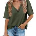 Tankaneo Womens Oversized Tshirts Deep V Neck Short Sleeve Tops Summer Casual Loose Fit Tee Shirt Army Green (Green, S)