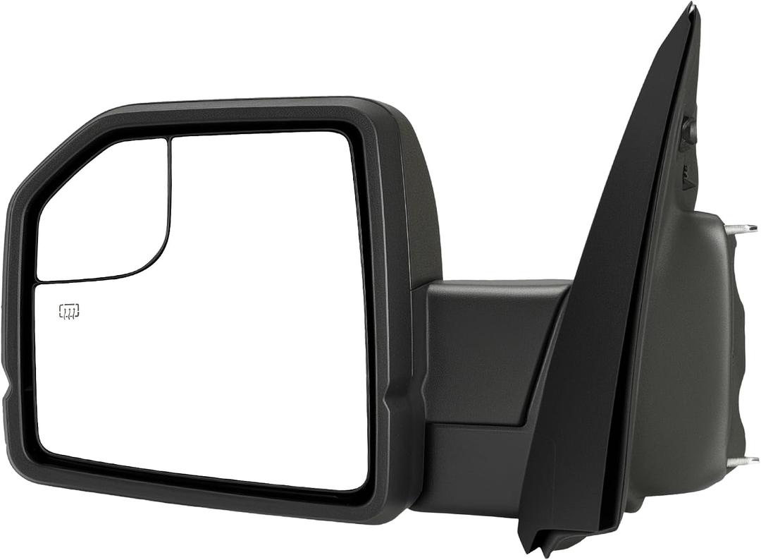 Driver Left Side Mirror Compatible with 2015-2020 Ford F150, LED Turn Signal Light, Power Heated Adjustable, Dual Glass, Manual Folding, 6 Pin, OEM FL3Z17683CB, Black