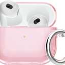 for Airpods 3 Case Clear,Shockproof for Airpods 3rd Generation Case Cover 2021,Full Protective Soft Transparent TPU for Air pods 3 with Carabiner Keychain-Pink