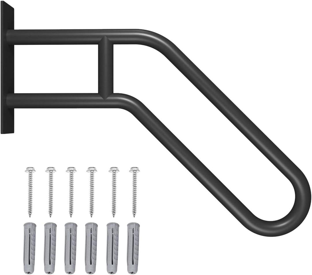 Hand Rails for Outdoor Steps Stair Railing Indoor Rail Metal Heavy Duty Non-Slip 1-3 Step Wall Mount Grab Bars U-Shape Safety Handle Garage Porch Courtyard Doorways (23") (1 Pack 23")