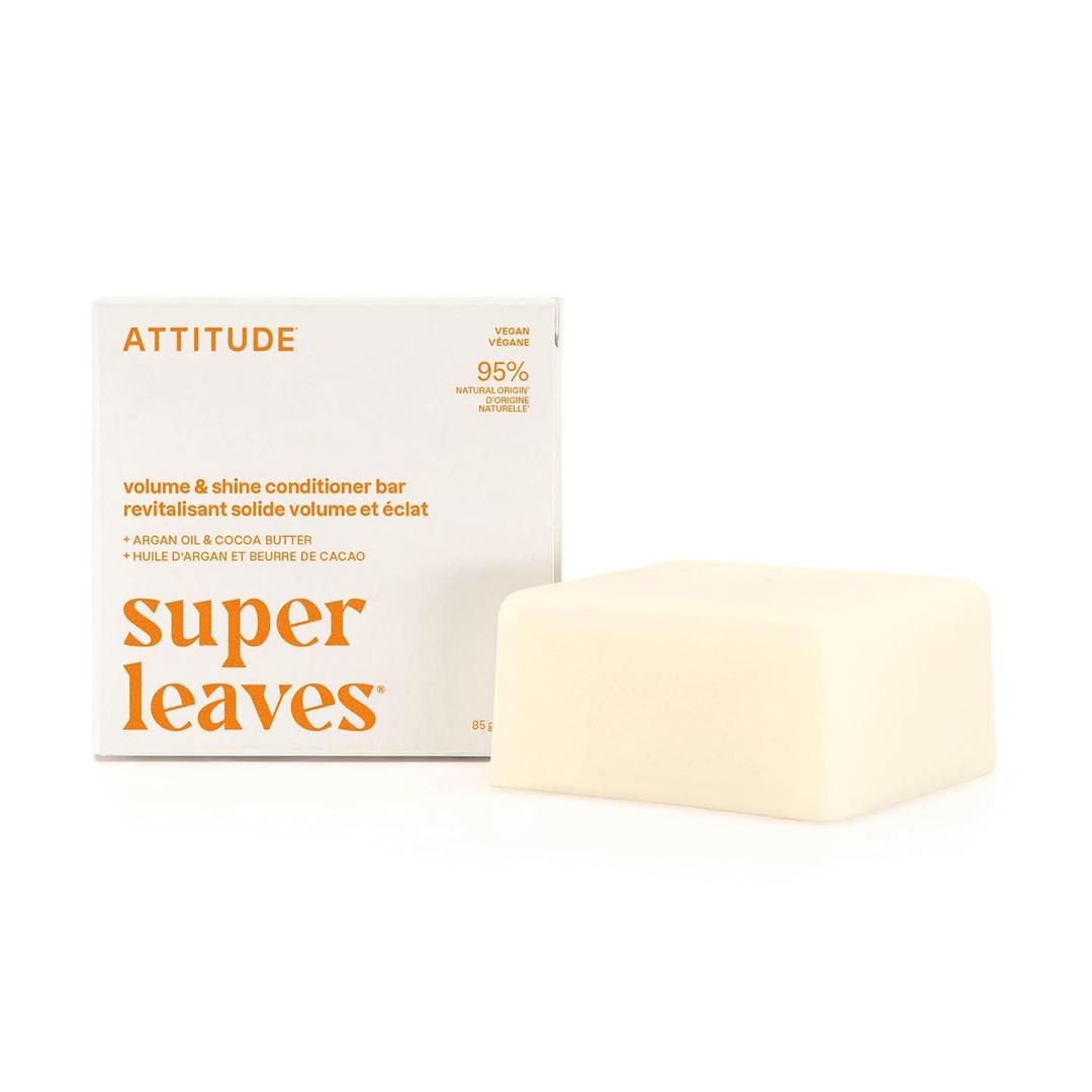 ATTITUDE Volume & Shine Conditioner Bar, Natural Origin, for Thin and Flat Hair, Argan Oil & Cocoa Butter, Clean Ingredients, Vegan, Orange Blossom & Eucalyptus Scent, 3 Oz