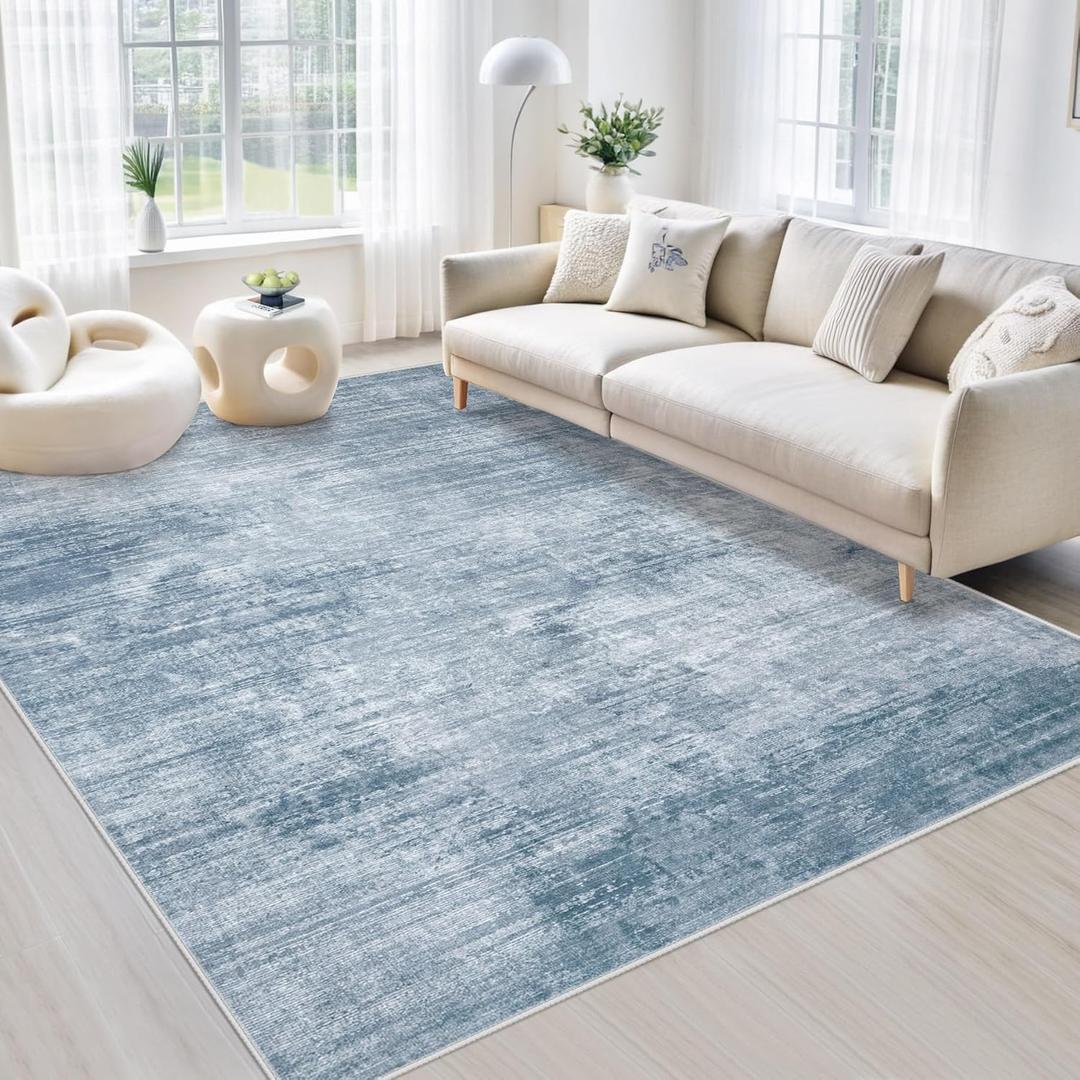 Area Rugs 5x7 Living Room: Washable Rug Modern Abstract Large Rugs Soft Non Slip Neutral Rug Stain Resistant Indoor Carpet for Bedroom Kitchen Dining Room Table Nursery Home Office Rugs(Blue,5'x7')