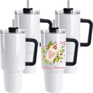40 oz Sublimation Tumblers with Handle 4 Pack Stainless Steel Insulated Tumblers Blanks Water Bottle Travel Cups