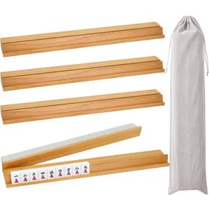 4PCS Wooden Mahjong Racks with Magnetic Pushers, 17.4 in Natural Wood American Mahjong Tile Rack Set, Modern Table Game Accessories for Mahjong TilesNatural,17.5