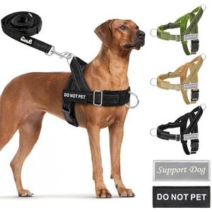 SlowTon No Pull Dog Harness - Heavy Duty Dog Harness and Leash Set for Medium Large Dogs, Reflective Tactical Harness with Soft Padded and Front Clip for Easy Walk and Training (Black M)