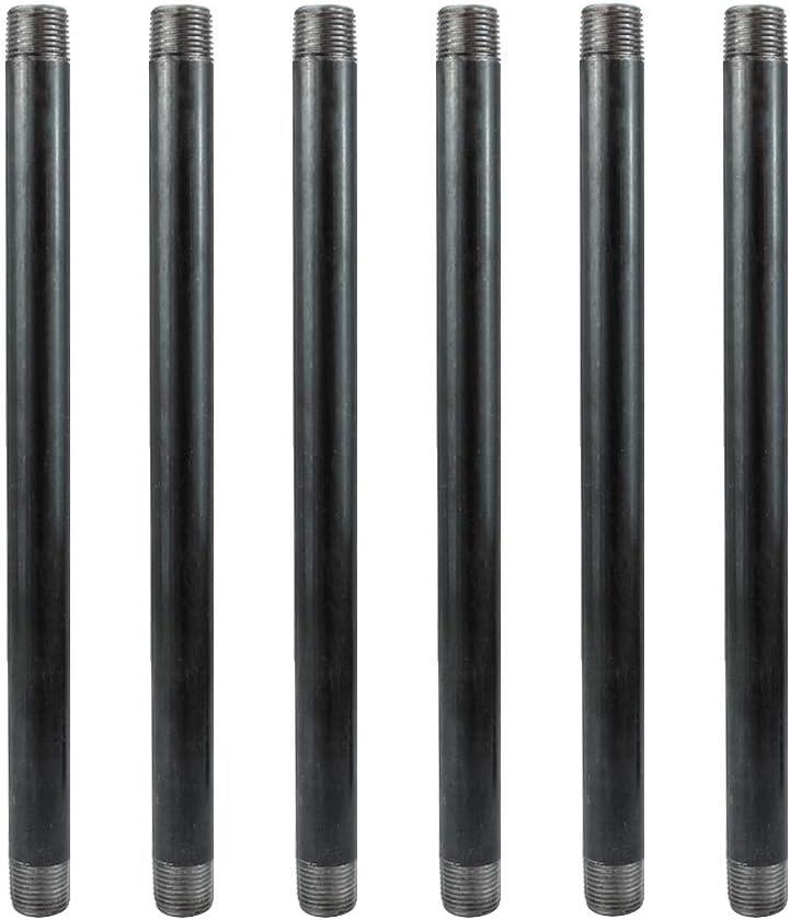 GeilSpace 6 Pack 1/2"  14" Heavy Duty Pre-Cut Grey Metal Pipe, Industrial Steel Fits Standard Half Inch Threaded Pipes and Fittings - Vintage DIY Industrial Shelving (1/2"  14", Grey) (Gray)