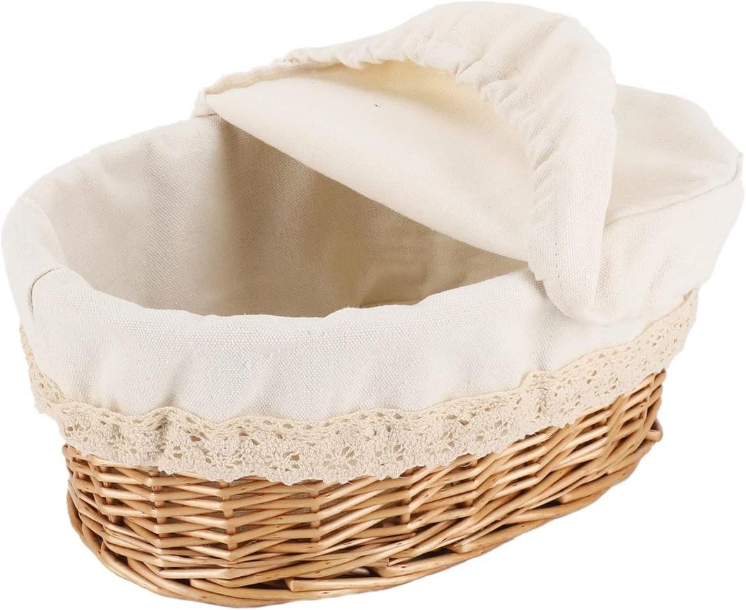 YAHUAN Round Bread Basket Serving Woven Bread Baskets Wicker Basket Sourdough Proofing Basket with Removable Liner and Cover (Wicker)