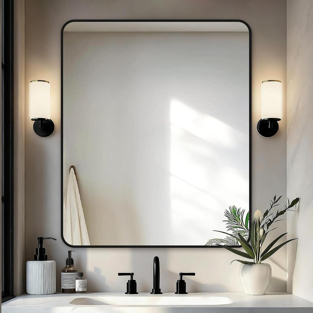 Delma Bathroom Vanity Mirror, Black Framed Bathroom Mirror for Over Sink, High-Definition Bathroom Mirror, Versatile Bathroom Vanity Mirror, Hangs Horizontally or Vertically(36x30, Black)