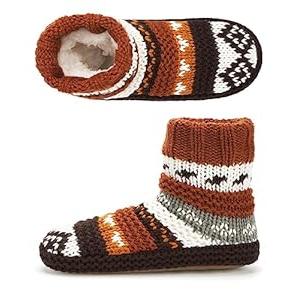 The Metluks Slipper Socks for Women Warm Knit Nordic Indoor Bootie with Non Slip Grips Size 9-11 Brown