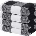 Homaxy 100% Cotton Waffle Weave Check Plaid Kitchen Towels, 13 x 28 Inches, Super Soft and Absorbent Dish Towels for Drying Dishes, 4-Pack, White & Black