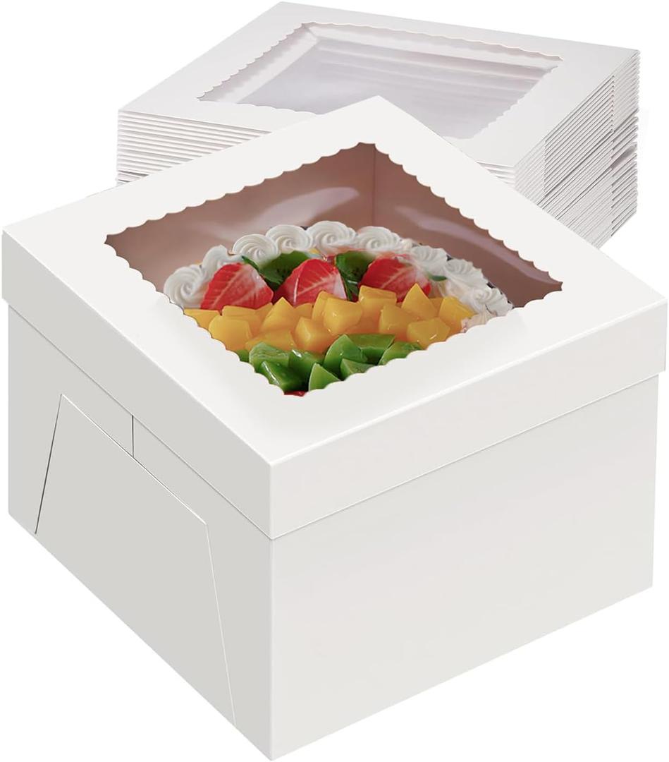 20Pack 8 Inch Cake Boxes, 8X8X8 Inch White Bakery Boxes With Windown For Chocolates, Cajas Pasteles, Cookie, Pastries,Pie, Home Bakers, Gift Cakes For Wedding, Birthday, Halloween