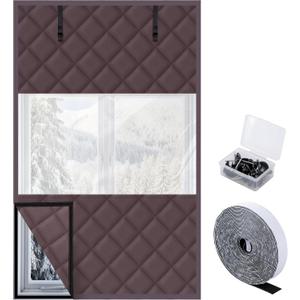 Nkiy Quen 3 Layer 63 x 39 Inch Visible Winter Insulated Window Cover,Oxford Thermal Insulated Window Blanket with Fastener,Brownish Red Window Insulation Kit for Winterizing Keeping Home Warm