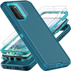 YKHJKLEC for Samsung Galaxy S20 Plus Case, Military Grade Shockproof/Drop Proof/Dust Proof Case with 2Pcs Self Healing Flexible TPU Screen Protector & Camera Lens Protector (Blue/Turquoise)