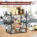 elevate your coffee experience with our 2-tier wooden shelf, the ultimate coffee station organizer and coffee pod holder, featuring a stylish mug tree for your coffee bar accessories.