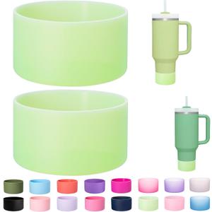 2-Pack Silicone Boot for Stanley 30 40 OZ Cup, Boots for Stanley Cup Accessories, Non-Slip Tumbler Bottom Protector Cover, Noise Reduction Protective Sleeve for Quencher H2.0 / IceFlow 20oz 30oz (Clear Citron)