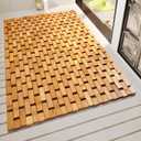Bath Mat for Luxury Shower, Non-Slip Bamboo Sturdy Waterproof Bathroom Carpet for Sauna Spa Steps Decor and Accessory, Dark Khaki, 24" x 36"