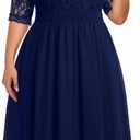 Pinup Fashion Plus Size Lace Chiffon Wedding Guest Dresses Women Cocktail Party Midi Dress 24W