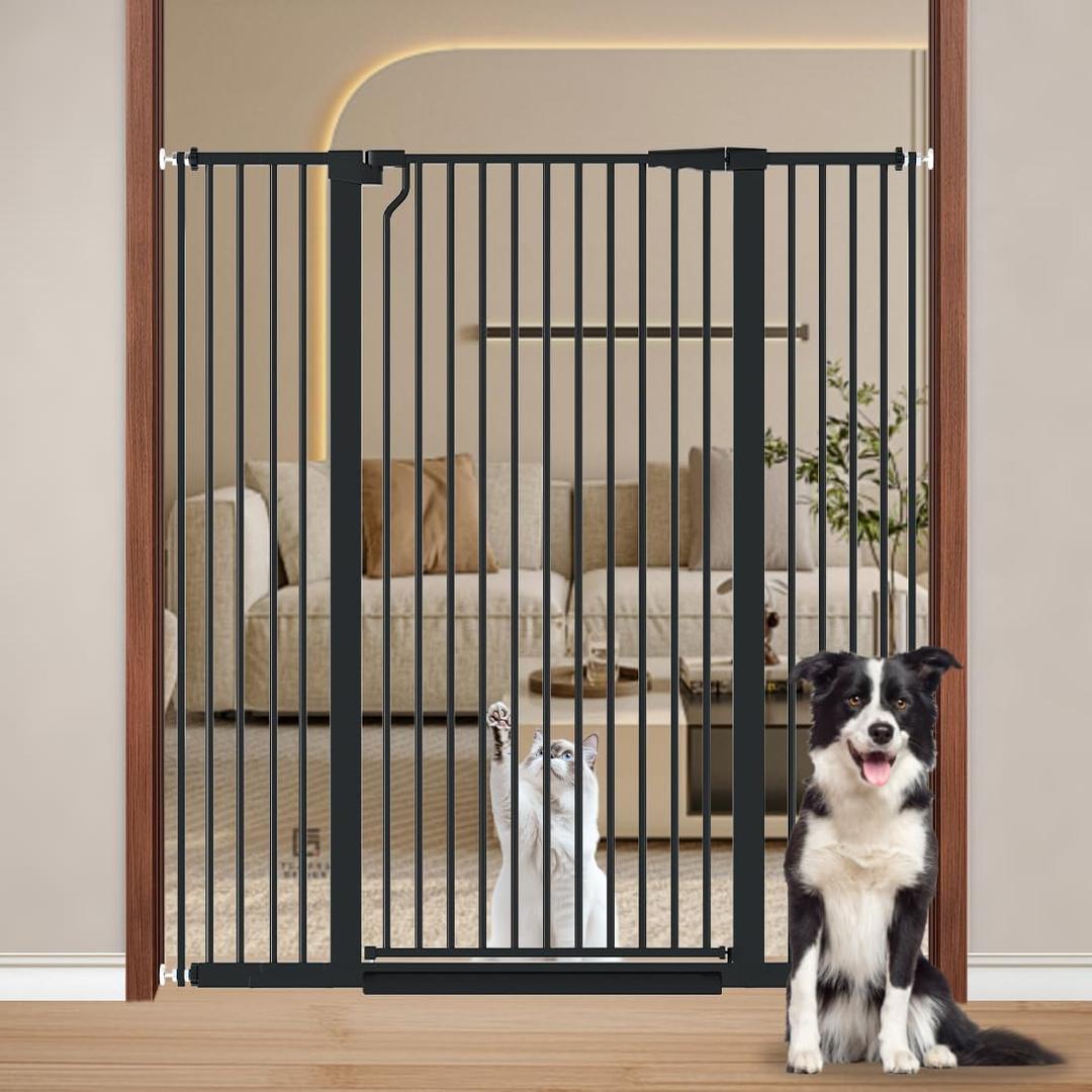 Fairy Baby 51.18" Extra Tall Pet Gate for Cats, 29.5"-48.4" Extra Wide High Cat Dog Gates for Doorways, Tall Baby Safety Gate Pressure Mounted No Drill, Walk Thru Auto Close Metal Doggy Gate, Black