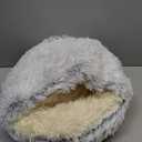 Cat Bed Round Fluffy Hooded Cat Bed Cave, Anti-Anxiety Cave Bed with Hooded Blanket, Cozy Cuddler Luxury Puppy Pet Bed, Anti-Slip Bottom and Machine Washable (Grey, Medium)