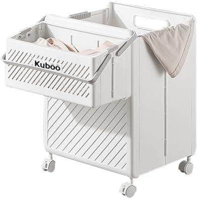 LWTURLOV Laundry Hamper Cart Collapsible Rolling Laundry Baskets Foldable Plastic Hampers with Wheels Handle Multi-Function Portable Two Dirty Clothes Hamper for Laundry Room, Bedroom, Dorm（45L+8.4L）