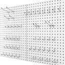 4 Pack Metal Pegboard Panels with 50 Hooks, White Pegboard Wall Organizer, Heavy Duty Steel Garage Tool Storage System for Workbench, Workshop, Office, Craft Room, 16 x 12 Inches