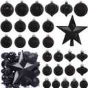 52-Pack Shatterproof Black Christmas Tree Ornaments and Star Topper - For Holiday Decor