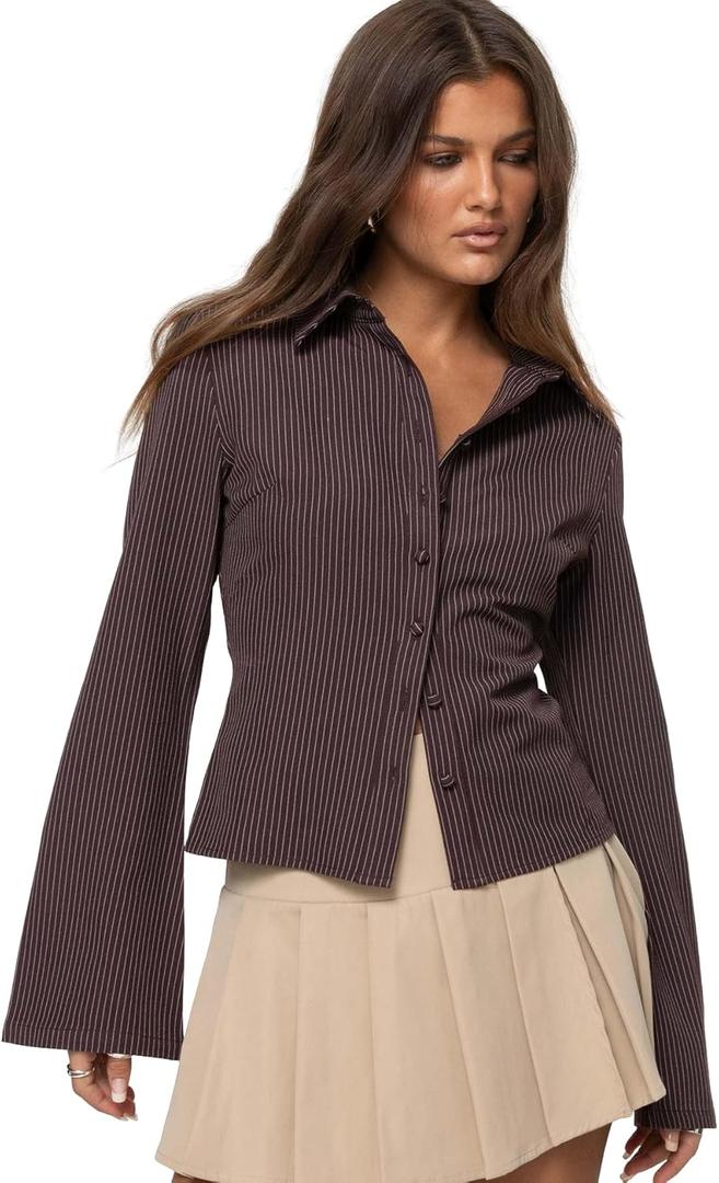 Princess Polly girls Anni Pinstripe Shirt (Brown, S)