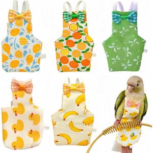 5 Pcs Bird Diapers Bird Harness Flight Suits Diapers Reusable Parrot Nappy with Waterproof Inner Layer Washable Cute Urine Wet Suit Costume for Cockatiel Conure Budgie Macaw Parakeet,M