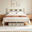 Full Metal Bed Frame with Ceramic Tile Decor Headboard
