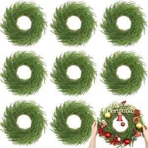 8 Pcs 14" Christmas DIY Green Wreath Artificial Wreath, Norfolk Pine