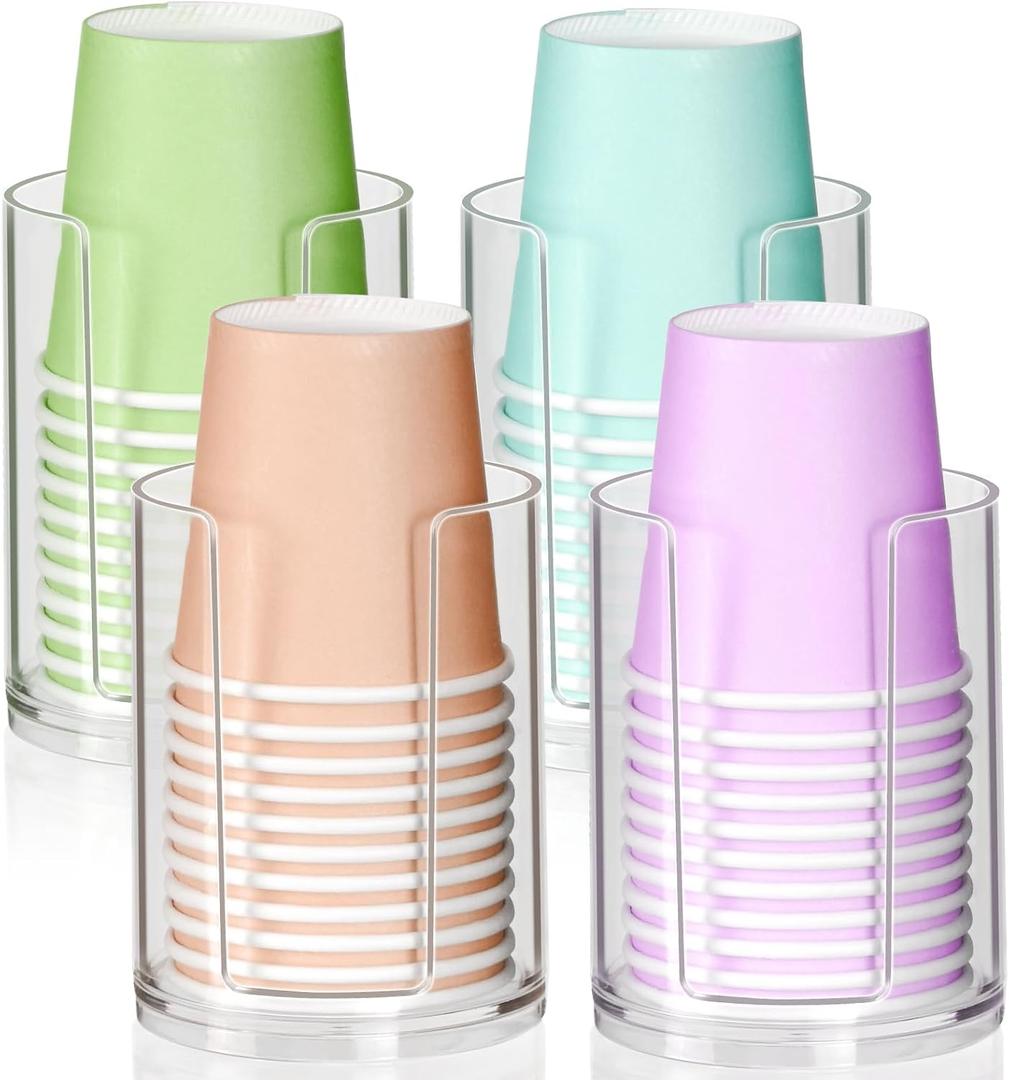 2 x Bathroom Cup Dispenser, Small Paper Cups Holder Fit 3oz Disposable Mouthwash Cup, Clear Plastic Cup Dispenser for Bathroom Vanity Countertop (4 Pack)