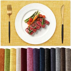 6 x KXN Placemats Set of 6, Dual-Layer Thickened Faux Linen Table Mats, Heat Resistant & Wrinkle-Free, Machine Washable Cloth Place Mats for Kitchen Dining Indoor Outdoor (Yellow)