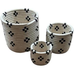 Handwoven African Planter Baskets (Set of 3) Sisal basket for Indoor Plant Pots Vase Home decor Storage Organizer Zen Designs Arts and Crafts (Natural and Black)