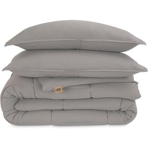 UGG Leonora Comforter Set with 2 Pillow Shams Lightweight Down Alternative Blanket Reversible Cozy Warm All Season Washable and Hypoallergenic Bedding Set, King, Light Grey (Silver)