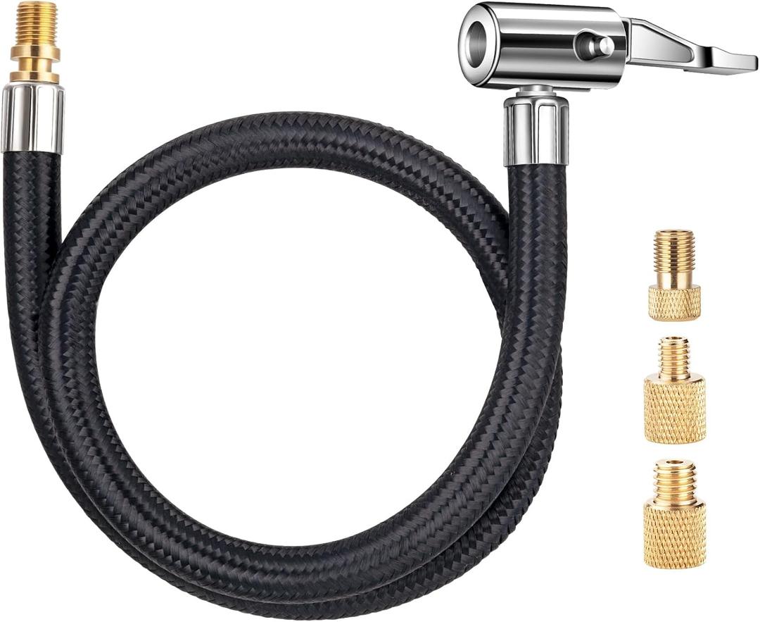 20'' Tire Inflator Hose Adapter, Lock On Air Chuck w/Converting Nuts & Presta Valve Adaptor for Air Compressor, Schrader Valve Adapter for Tire Pump's Twist On Convert to Lock On Connection