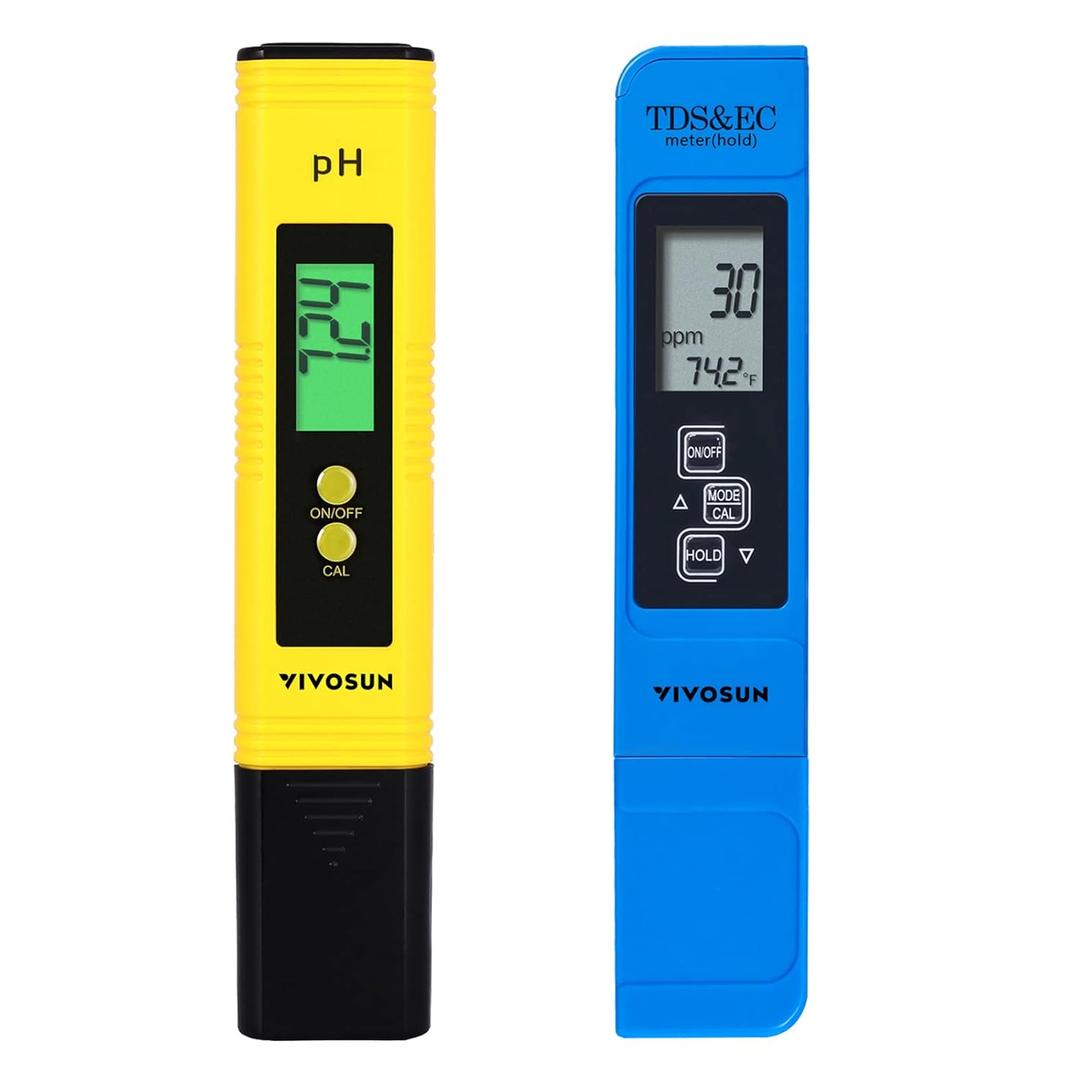 VIVOSUN Digital pH and TDS Meter Kits, 0.01pH High Accuracy Pen Type pH Meter  2% Readout Accuracy 3-in-1 TDS EC Temperature Meter for Hydroponics, Pool and Aquarium, Yellow Blue, UL Certified