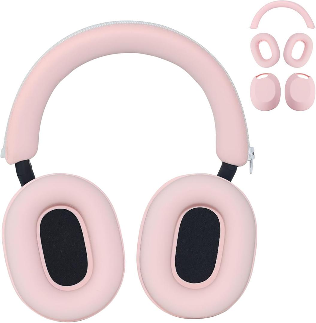 Adhiper 3-in-1 Silicone Sweat Case Cover for Sony WH-1000XM5 Headphones, XM5 Covers Accessories Silicone Ear Pads Covers & Headband Cover & Ear Cups Protector, Washable & Sweatproof - Pink