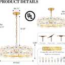 Modern Gold Flower Chandelier 4-Light Elegant Glass Round Chandeliers 20 Luxury Crystal Pendant Light Fixture for Dining Room Living Room Bedroom Kitchen Foyer, UL Listed