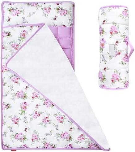 Toddler Nap Mat for Girls Floral, Toddlers Sleeping Mat with Fleece Blanket, Lightweight Perfect for Toddlers Preschool, Daycare, Travel Sleeping Bag, Fit Standard Cot (21" x 50")