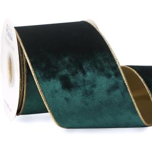 Ribbli Forest Green Velvet Wired Ribbon 4 Inch Metallic Green Gold Crushed Velvet Christmas Ribbon for Gift Wrapping Christmas Tree Decoration Crafts Wreaths Supplies-Continuous 10 Yards
