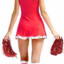 Women's Cheerleader Costume Outfit Cheer Dress with Pom Poms & Retro Striped Socks for Halloween Sports Events Theme Parties (Red, XS)