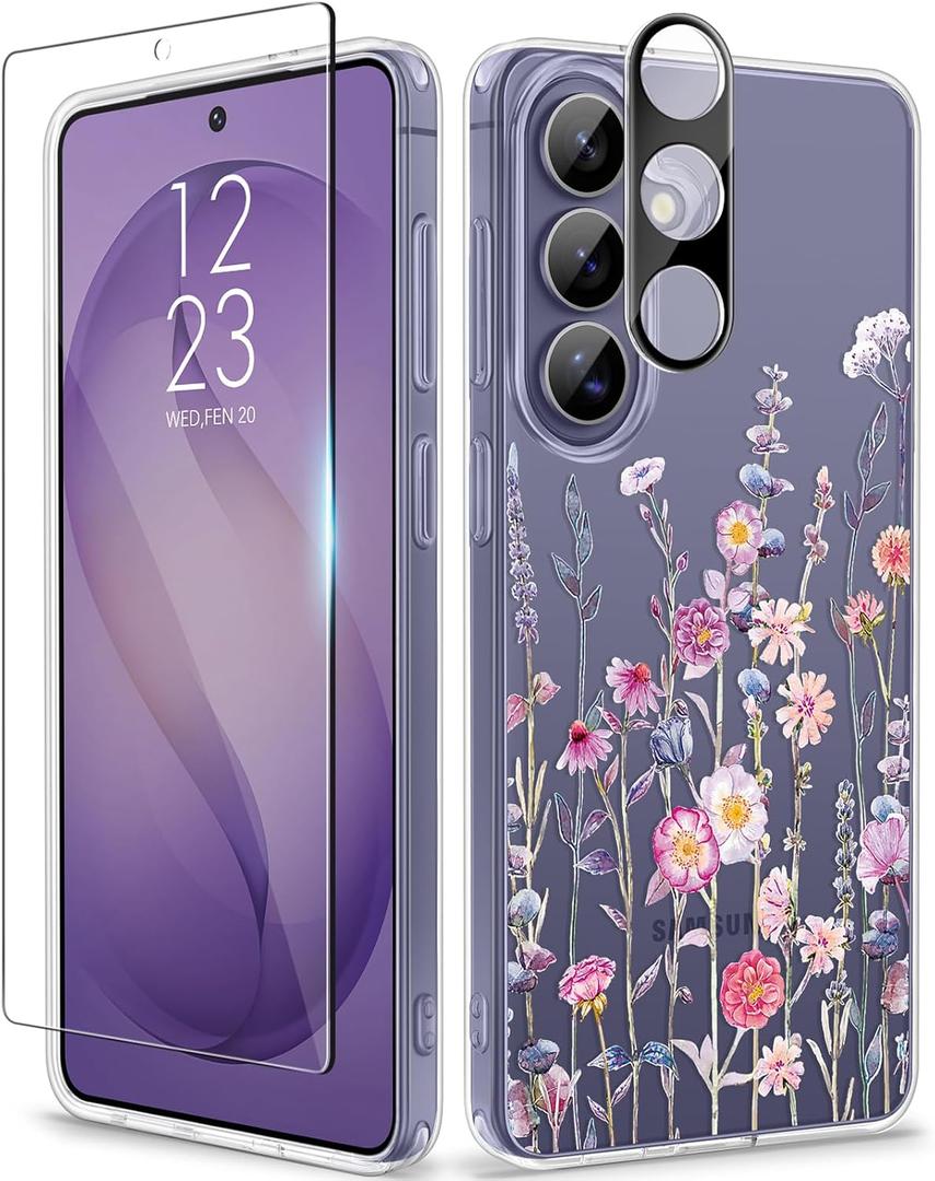 GVIEWIN for Samsung Galaxy S26 Case, Clear Floral Slim Shockproof Protective Women Phone Case, Non-Yellowing, with Screen Protector & Camera Lens Protector for Galaxy S26 6.3", Floratopia/Colorful