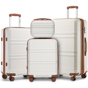 Kono 4 Piece Luggage Sets Expandable(only 28") Lightweight with Spinner Wheels TSA Lock Hardside Travel Rolling Suitcases 20in 24in 28in Carry on and 12in Mini Cosmetic Case Cream White