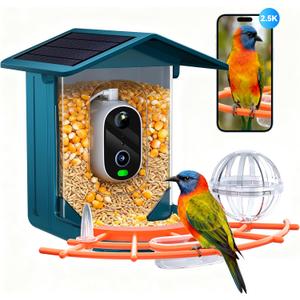Smart Bird Feeder with Camera Solar Powered - 2.5K 4MP Birds Feeder Camera for Outdoors Garden with AI Identify, Squirrel Proof, Rechargeable Battery WiFi Video Bird Feeder Cam, Gift for Birds Lover