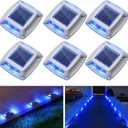 Solar Driveway Lights Outdoor 6 Pack, IP68 LED Solar Powered Waterproof Driveway Marker Deck Dock Lights for Dock Step Pathway Walkway Sidewalk Garden Yard Stair Marine (Blue)