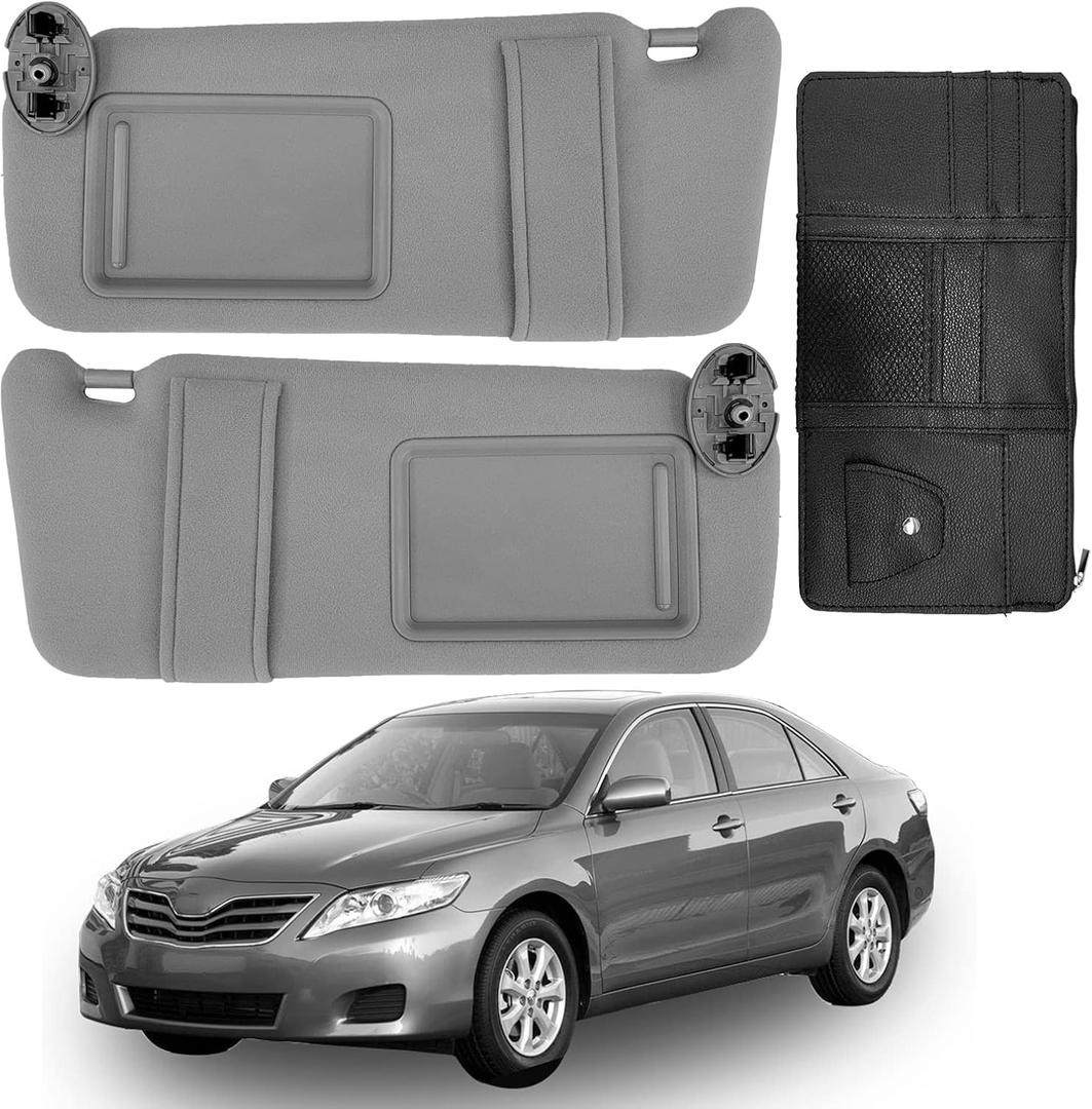 fit for Toyota Camry Sun Visor Replacement, fit for 2007 2008 2009 2010 2011 Toyota Camry and Hybrid Without Light, Driver&Passenger Side, 74310-06750-B0 74320-06780-B0 (2PCS-Gray)