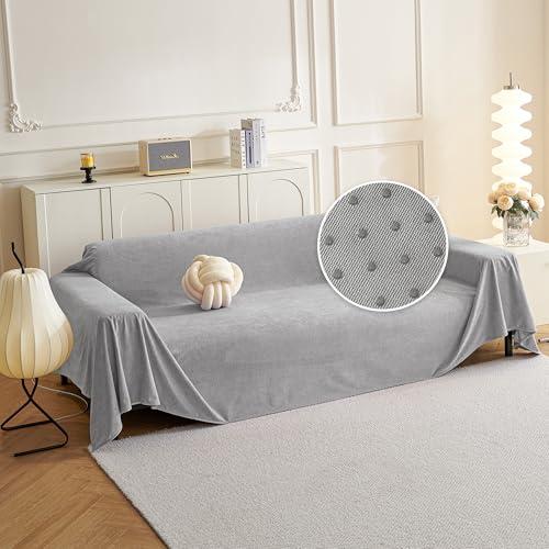 MYSKY HOME Couch Cover Sofa Covers for 3 Cushion Couch, Ultra - Soft Dog Couch Covers Protector for Sectional Sofa, Non Slip Sofa Slipcover Furniture Protector for Pet, 91" x 118", Light Grey
