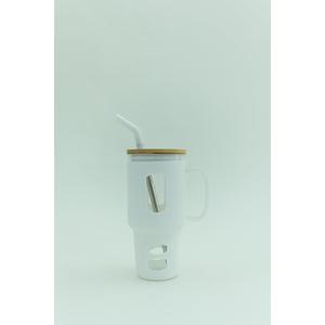 Glass Tumbler with Silicone Sleeve and Bamboo Lid, 32 oz, with Straw (White) Glass Tumbler with Silicone Sleeve and Bamboo Lid, 32 oz, with Straw (White)