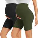 Maternity Over Belly Shorts, Pregnancy Biker Shorts, Workout Shorts, Yoga, Active Athletic Pants for Pregnant Women, (Small, 2 Pack)