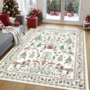 LIVEBOX Machine Washable Area Rugs, Soft Neutral Beige Bedroom Rugs 5x7, Christmas Living Room Rugs with No-Slip Backing Indoor Carpet for Dining Room